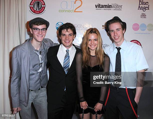 Actor Nate Hartley, actor Jake White, actress Kaili Thorne and Cooper Smith attend "Celebrate 5 Decades Of Music" Benefit For The Homeless For "Out 2...