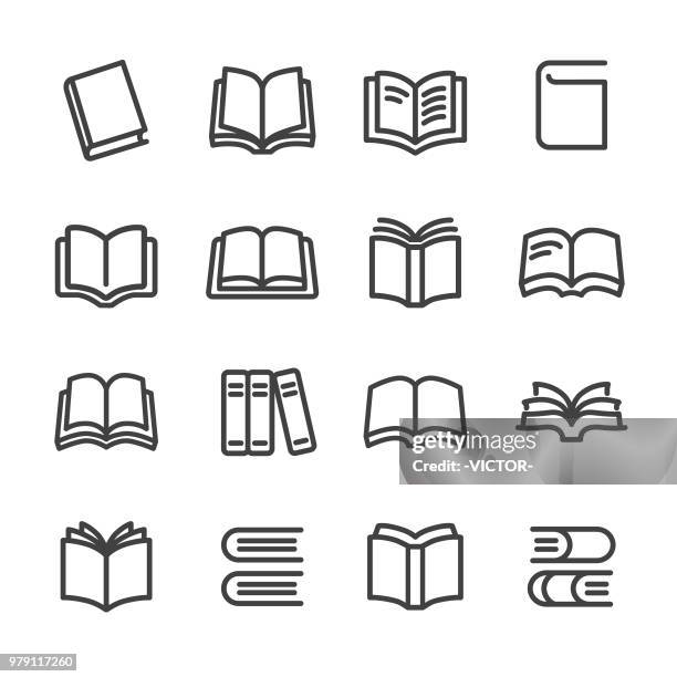 books icons - line series - kids books stock illustrations