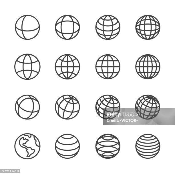 globe and communication icons - line series - the greenwich meridian stock illustrations