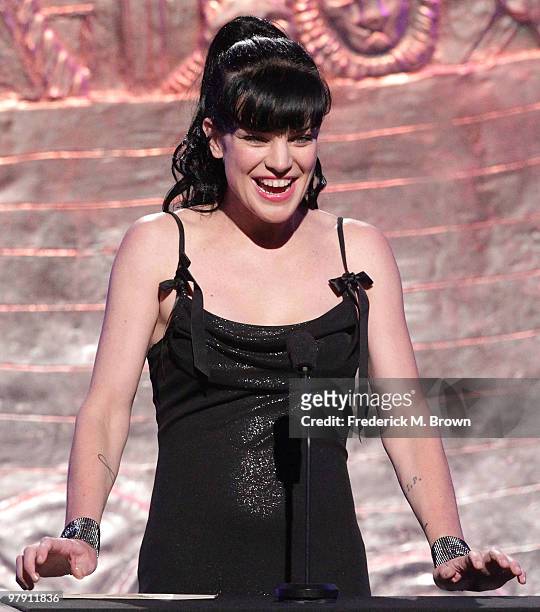 Actress Pauley Perrette speaks during the 24th Genesis Awards at the Beverly Hilton Hotel on March 20, 2010 in Beverly Hills, California.