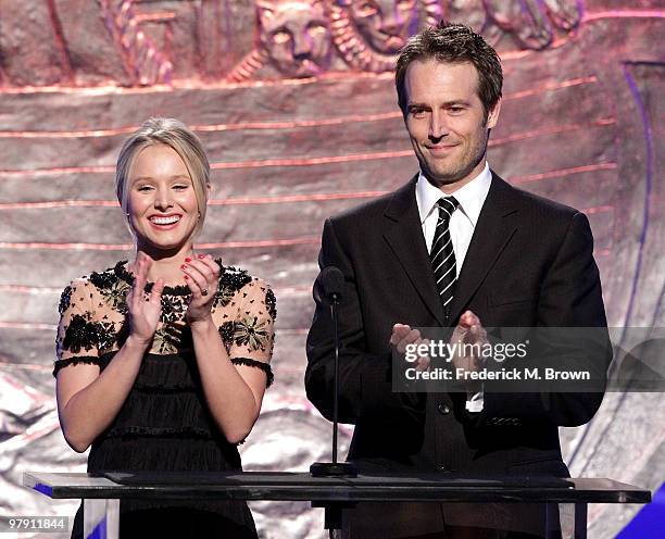 Actress Kristen Bell and actor Michael Vartan speak during the 24th Genesis Awards at the Beverly Hilton Hotel on March 20, 2010 in Beverly Hills,...