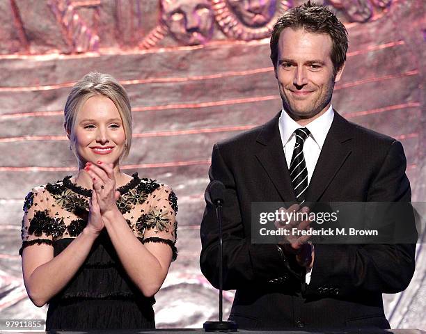 Actress Kristen Bell and actor Michael Vartan speak during the 24th Genesis Awards at the Beverly Hilton Hotel on March 20, 2010 in Beverly Hills,...