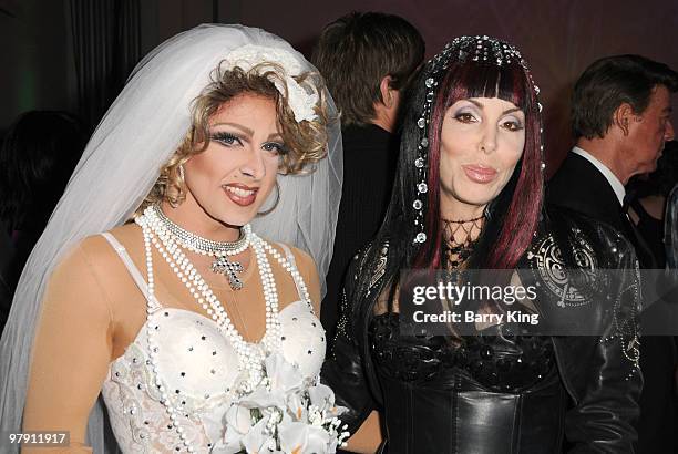 Madonna and Cher impersonators attend "Celebrate 5 Decades Of Music" Benefit For The Homeless For "Out 2 Connect" with Gay & Lesbian Center at Siren...