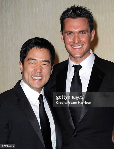 Actor Tim krang and Owain Yeoman pose in the press Room at the 24th Genesis Awards held at the Beverly Hilton Hotel on March 20, 2010 in Beverly...