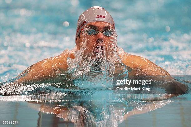 Christian Sprenger of QLD competes in the Men's 200m Breastroke Final during day six of the 2010 Australian Swimming Championships at Sydney Olympic...