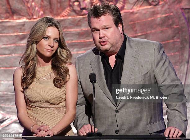 Actress Jessalyn Gilsig and actor Eric Stonestreet speak during the 24th Genesis Awards at the Beverly Hilton Hotel on March 20, 2010 in Beverly...