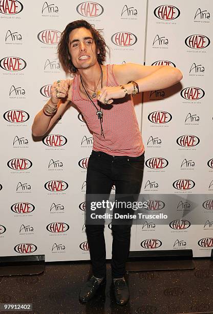 Tyson Ritter arrives at Haze Nightclub on March 20, 2010 in Las Vegas, Nevada.