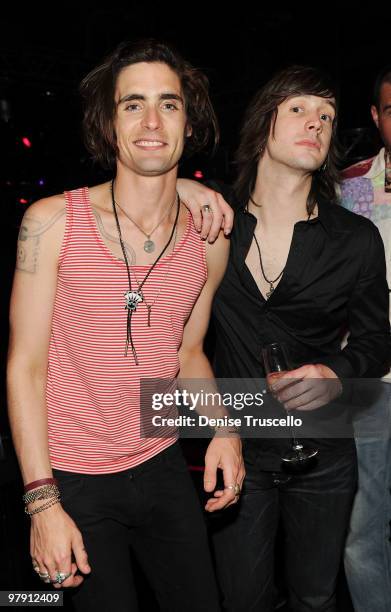 Tyson Ritter and Nick Wheeler attend Haze Nightclub on March 20, 2010 in Las Vegas, Nevada.