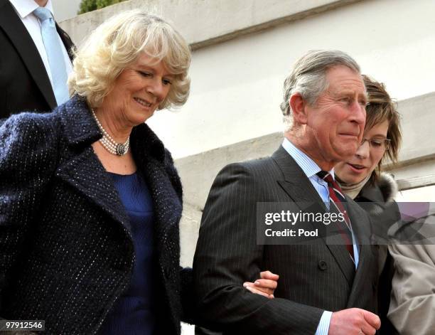 Prince Charles, Prince of Wales and Camilla, Duchess of Cornwall during a tour of the Gardens of Prague Castle on March 20, 2010 in Prague, Czech...