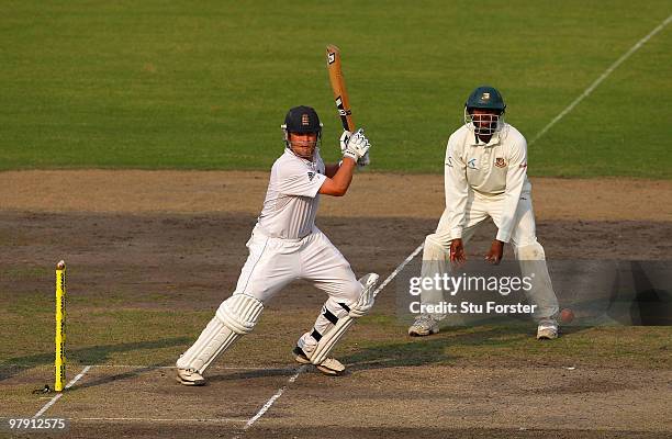 England batsman Jonathan Trott picks up some runs during day two of the 2nd Test match between Bangladesh and England at Shere-e-Bangla National...