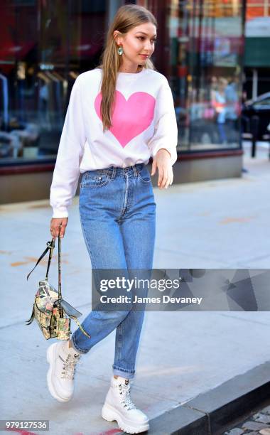 Gigi Hadid seen on the streets of Manhattan on June 19, 2018 in New York City.