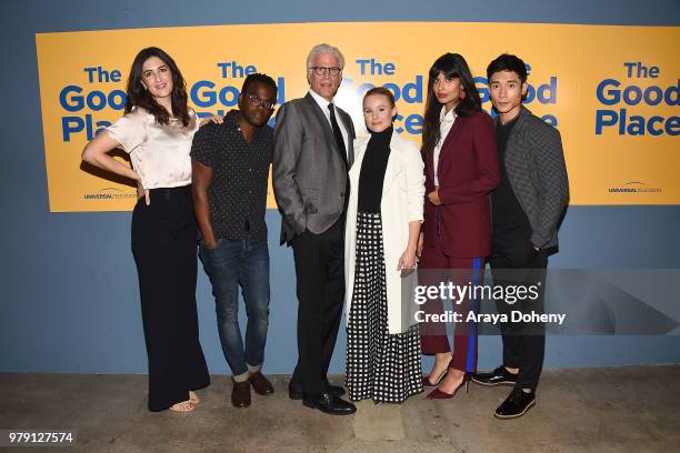 Arcy Carden, William Jackson Harper, Ted Danson, Kristen Bell, Jameela Jamil and Manny Jacinto attend Universal Television's FYC "The Good Place" at...