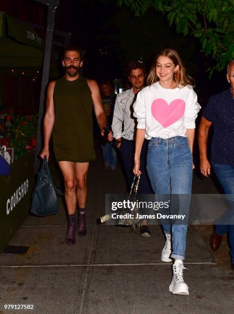 Jonathan Van Ness, Antoni Porowski and Gigi Hadid arrive to Cookshop on June 19, 2018 in New York City.
