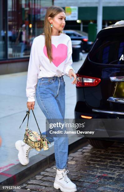 Gigi Hadid seen on the streets of Manhattan on June 19, 2018 in New York City.