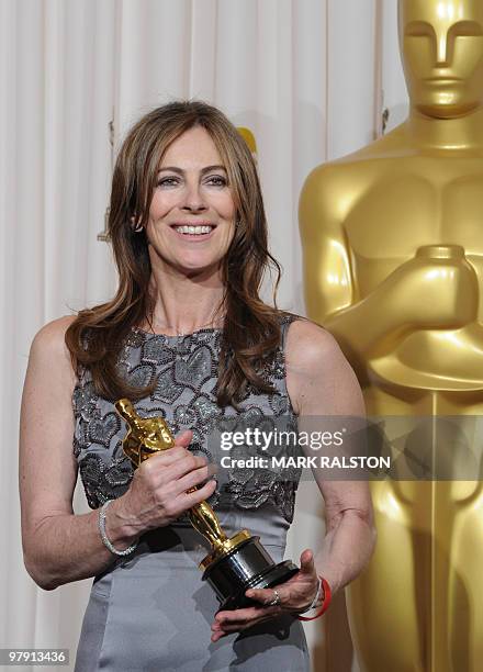 Kathryn Bigelow celebrates winning the best director Oscar during the 82nd Academy Awards at the Kodak Theater in Hollywood, California on March 7,...