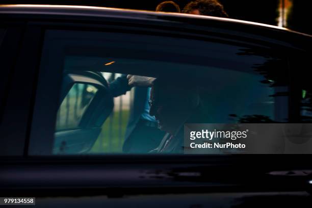 President of the European Commission Jean-Claude Juncker leaves in his car after giving a statement to the press after a meeting of the European...