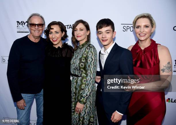 Actors Peter Fonda, Kristen Schaal, Vera Farmiga, Lewis MacDougall and writer/director Shana Feste arrive at the premiere of Sony Pictures Classics'...