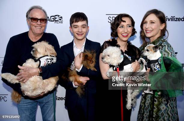 Actors Peter Fonda, Lewis MacDougall, Kristen Schaal, and Vera Farmiga arrive at the premiere of Sony Pictures Classics' "Boundaries" at the American...