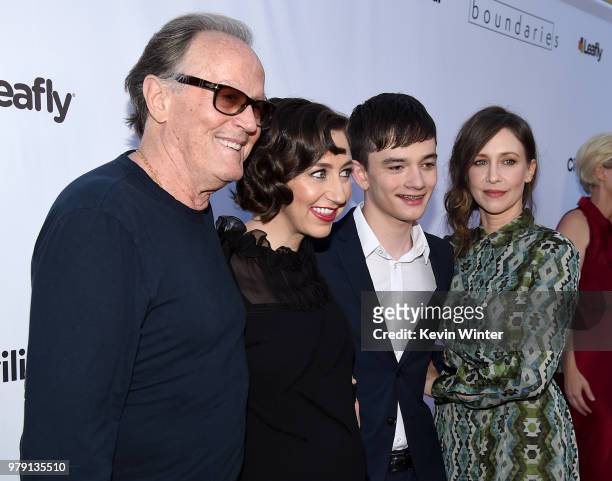 Actors Peter Fonda, Kristen Schaal, Lewis MacDougall and Vera Farmiga arrive at the premiere of Sony Pictures Classics' "Boundaries" at the American...