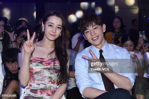 Actor Deng Lun and actress Dilraba Dilmurat attend the press conference of TV series 'Sweet Dreams' on June 19, 2018 in Shanghai, China.
