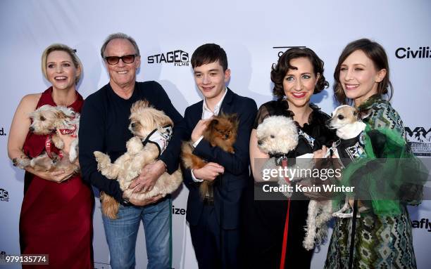 Writer/director Shana Feste, actors Peter Fonda, Lewis MacDougall, Kristen Schaal, and Vera Farmiga arrive at the premiere of Sony Pictures Classics'...