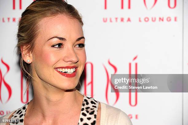Actress Yvonne Strahovski arrives to host an evening at Tabu Ultra Lounge at MGM Grand Hotel/Casino on March 20, 2010 in Las Vegas, Nevada.