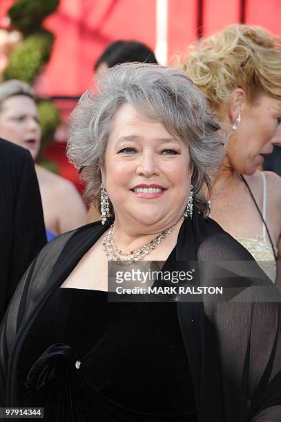 Actress Kathy Bates arrives at the 82nd Academy Awards at the Kodak Theater in Hollywood, California on March 07, 2010. AFP PHOTO Mark RALSTON