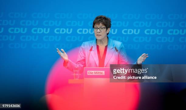 Annegret Kramp-Karrenbauer, Secretary General of the Christian Democratic Union , speaks during a press conference following her party's executive...
