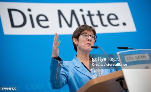 Annegret Kramp-Karrenbauer, Secretary General of the Christian Democratic Union , speaks during a press conference following her party's executive...
