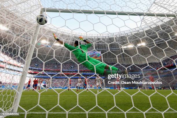 Aleksandar Kolarov of Serbia scores his team's first goal past Keylor Navas of Costa Rica from a free kick during the 2018 FIFA World Cup Russia...