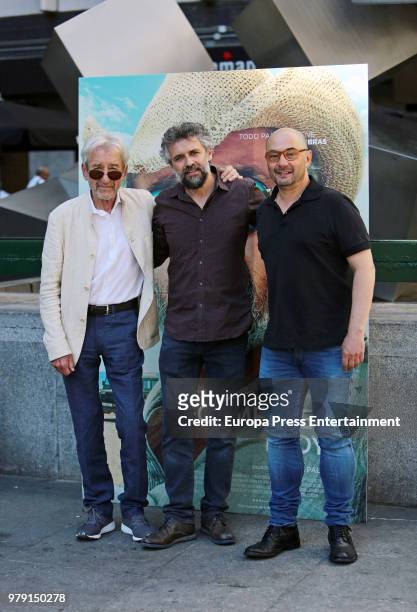 Jose Sacristan, Pau Dura and Jordi Sanchez attend 'Formentera Lady' photocall on June 19, 2018 in Madrid, Spain.