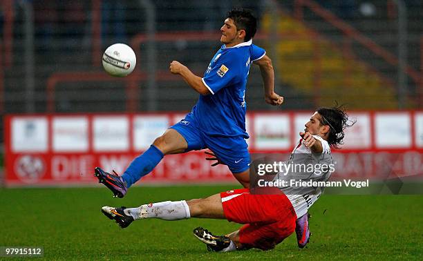 Esad Razic of Oberhausen in action with Matthias Zimmermann of Karlsruhe during the Second Bundesliga match between RW Oberhausen and Karlsruher SC...