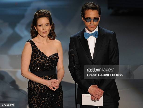Actress Tina Fey and actor Robert Downey Jr introduce the best Original Screenplay and at the 82nd Academy Awards at the Kodak Theater in Hollywood,...