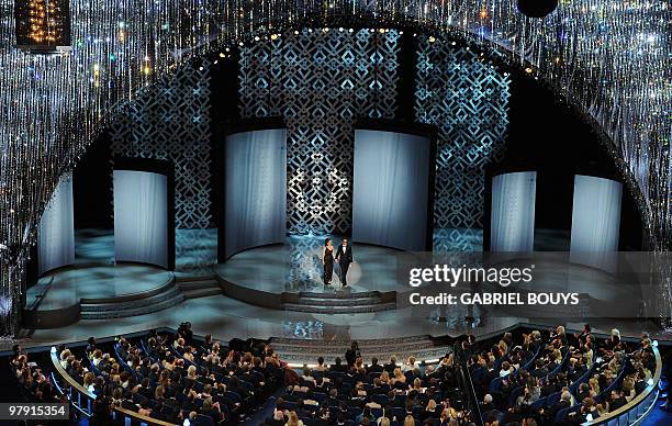 Actress Tina Fey and actor Robert Downey Jr introduce the best Original Screenplay and at the 82nd Academy Awards at the Kodak Theater in Hollywood,...