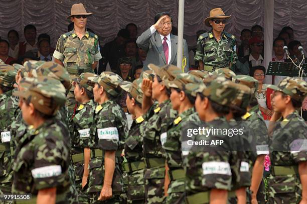 Thuingaleng Muivah , General Secretary of National Socialist Council of Nagalim outfit and chief negotiator for NSCN, salutes during the 30th...