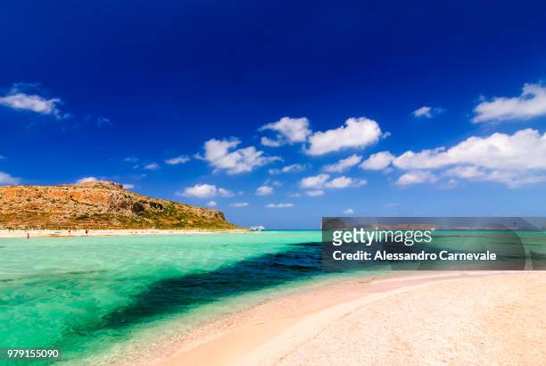 view of the gramvousa island from balos beach - carnevale imagens e fotografias de stock