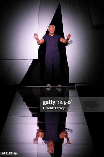 FAshion designer Giorgio Armani at the Giorgio Armani show during Milan Men's Fashion Week Spring/Summer 2019 on June 18, 2018 in Milan, Italy.