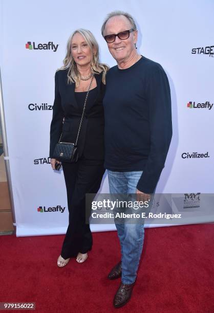 Actor Peter Fonda and Margaret DeVogelaere attend the premiere of Sony Pictures Classics' "Boundries" at American Cinematheque's Egyptian Theatre on...