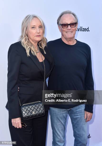 Actor Peter Fonda and Margaret DeVogelaere attend the premiere of Sony Pictures Classics' "Boundries" at American Cinematheque's Egyptian Theatre on...