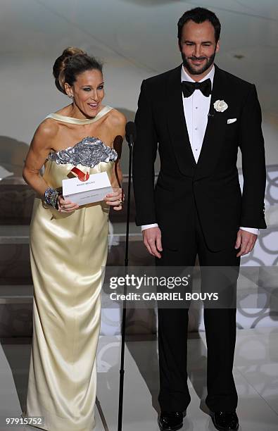 Actress Sarah Jessica Parker and designer Tom Ford present the award for Best Costume design at the 82nd Academy Awards at the Kodak Theater in...