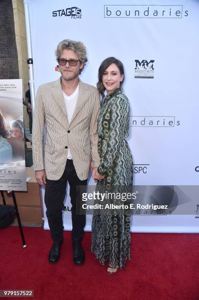 Musician Renn Hawkey and actress Vera Farmiga attend the premiere of Sony Pictures Classics' "Boundries" at American Cinematheque's Egyptian Theatre...