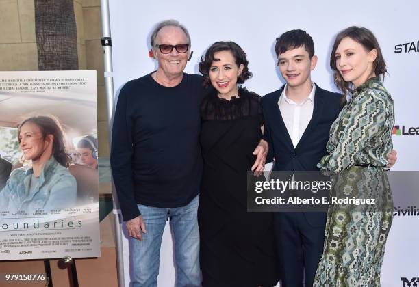 Actors Peter Fonda, Kristen Schaal, Lewis MacDougall and Vera Farmiga attend the premiere of Sony Pictures Classics' "Boundries" at American...
