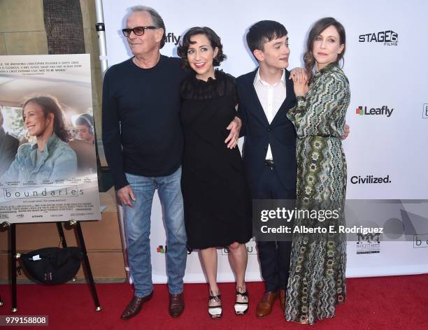 Actors Peter Fonda, Kristen Schaal, Lewis MacDougall and Vera Farmiga attend the premiere of Sony Pictures Classics' "Boundries" at American...