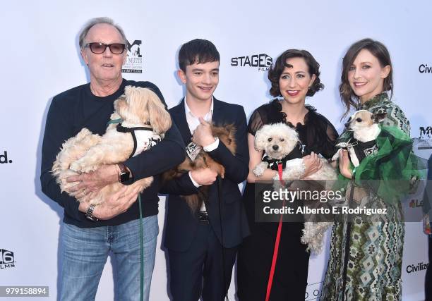 Actors Peter Fonda, Kristen Schaal, Lewis MacDougall and Vera Farmiga attend the premiere of Sony Pictures Classics' "Boundries" at American...