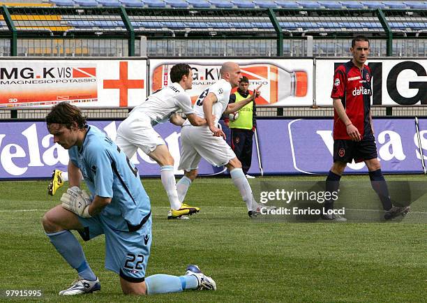 Tommaso Rocchi of Lazio celebrates the goal during the Serie A match between Cagliari Calcio and SS Lazio at Stadio Sant'Elia on March 21, 2010 in...