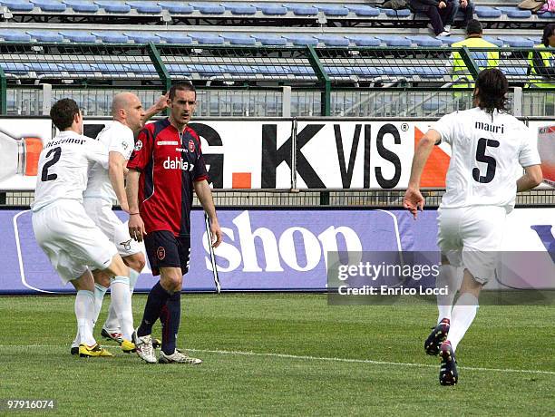 Tommaso Rocchi of Lazio celebrates the goal during the Serie A match between Cagliari Calcio and SS Lazio at Stadio Sant'Elia on March 21, 2010 in...