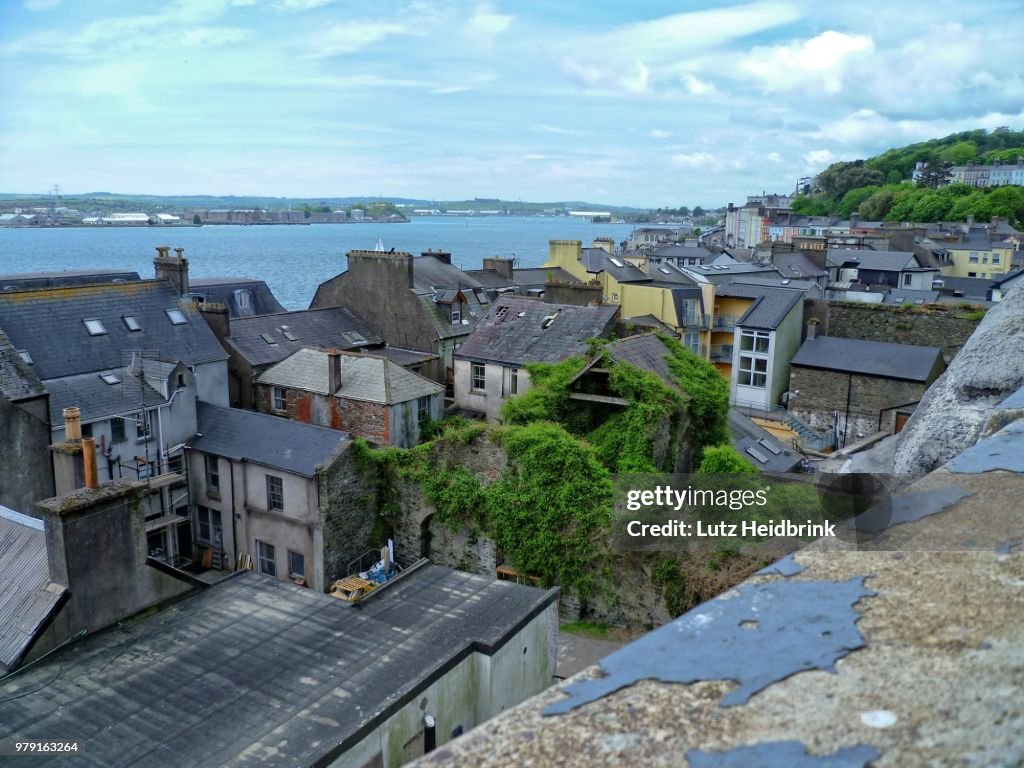 Harbor and houses under blue sky, Cobh, Munster, Ireland
