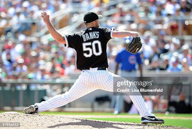 John Danks of the Chicago White Sox pitches during a spring training game against the Chicago Cubs on March 19, 2010 at The Ballpark at Camelback...