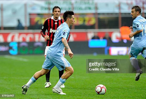 Marek Hamsik of SSC Napoli in action during the Serie A match between AC Milan and SSC Napoli at Stadio Giuseppe Meazza on March 21, 2010 in Milan,...