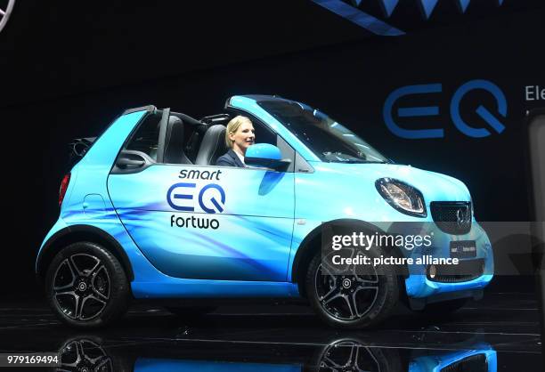 March 2018, Switzerland, Geneva: The electric Smart EQ fortwo Cabrio being presented during the first press day of the Geneva Motor Show. The 88th...